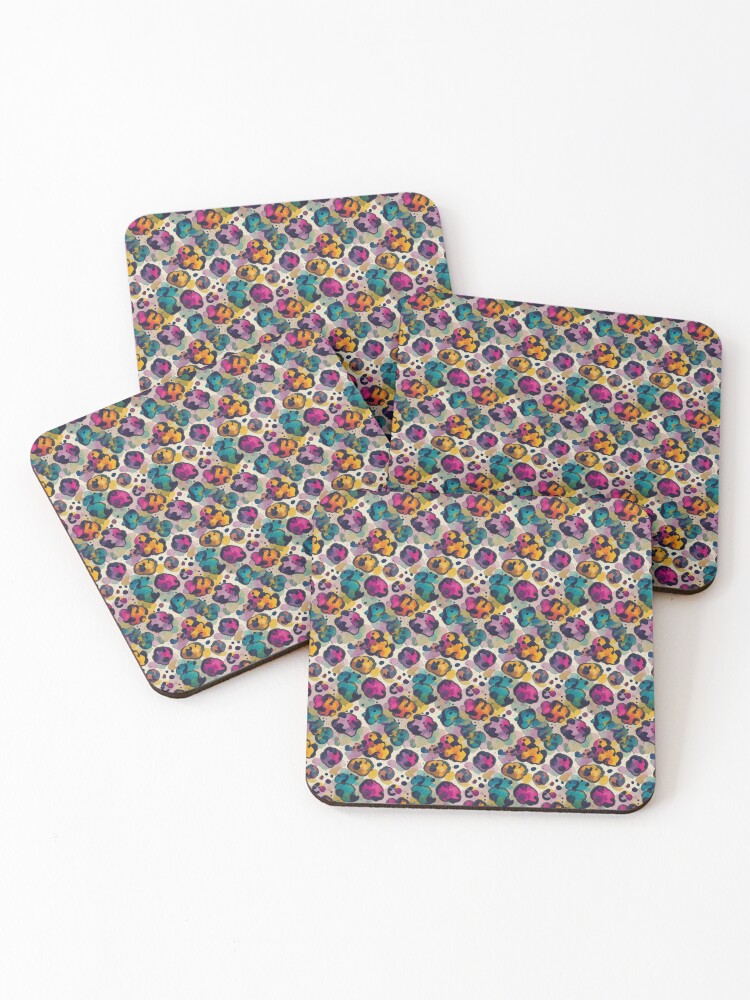 Thumbnail 1 of 5, Coasters (Set of 4), Colorful Leopard Print Pattern designed and sold by Cattytude.