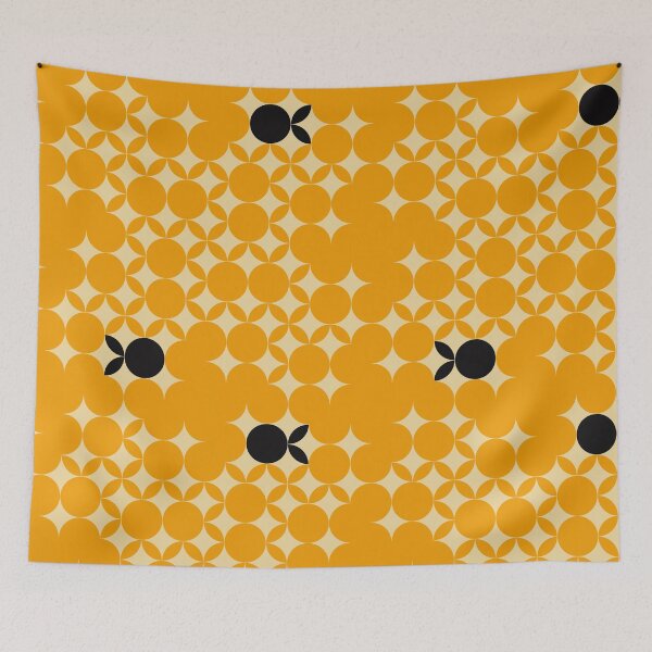 Item preview, Beige Seventies pattern with black fruits in a yellow background  designed and sold by StefanStudioArt.