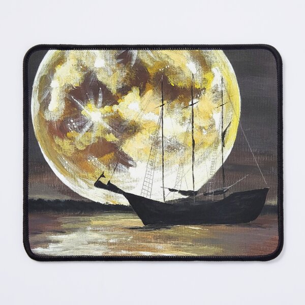 Item preview, Golden Moon and Tall Ship — Nautical Seascape Acrylic Art Print designed and sold by ArtByShoonya.