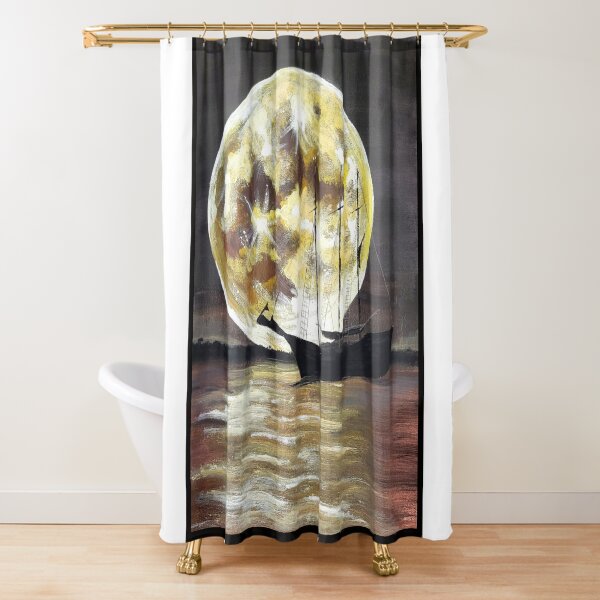 Item preview, Golden Moon and Tall Ship — Nautical Seascape Acrylic Art Print designed and sold by ArtByShoonya.