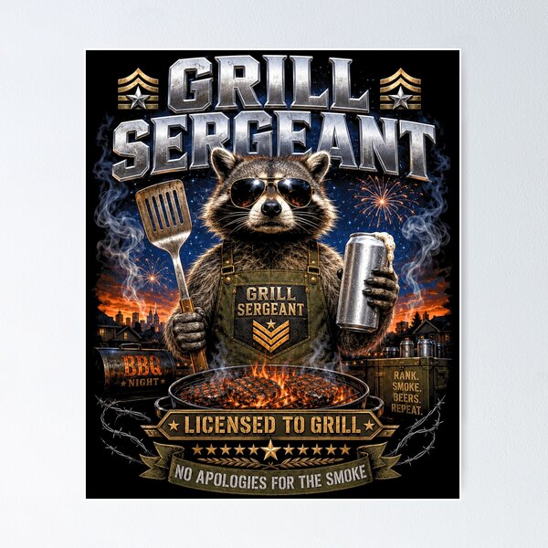 Item preview, Grill Sergeant Raccoon BBQ Humor designed and sold by OceanBandwear.