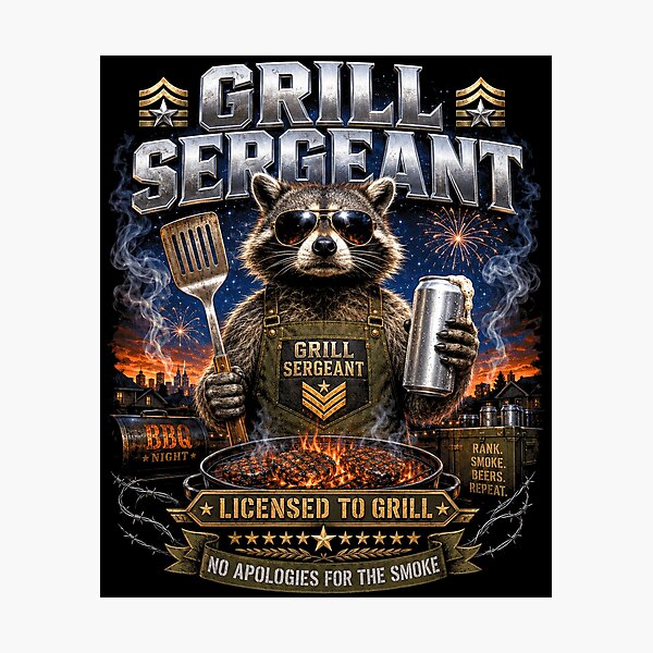 Item preview, Grill Sergeant Raccoon BBQ Humor designed and sold by OceanBandwear.