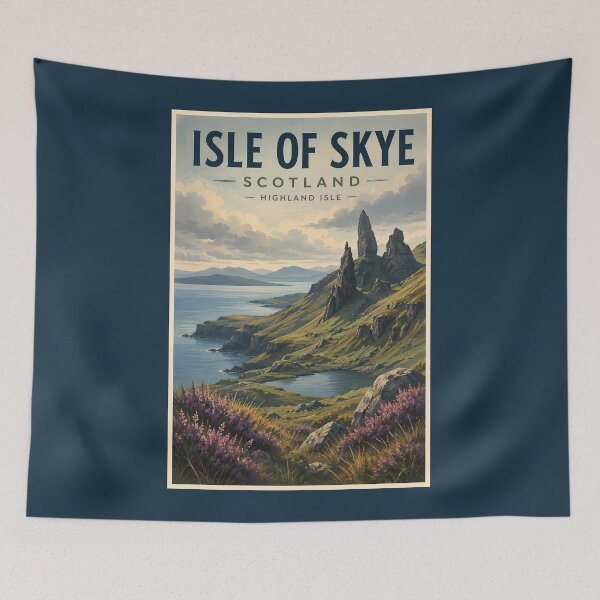 Item preview, Isle of Skye Scotland Landscape Illustration Travel Art Vintage designed and sold by KrisSidDesigns.