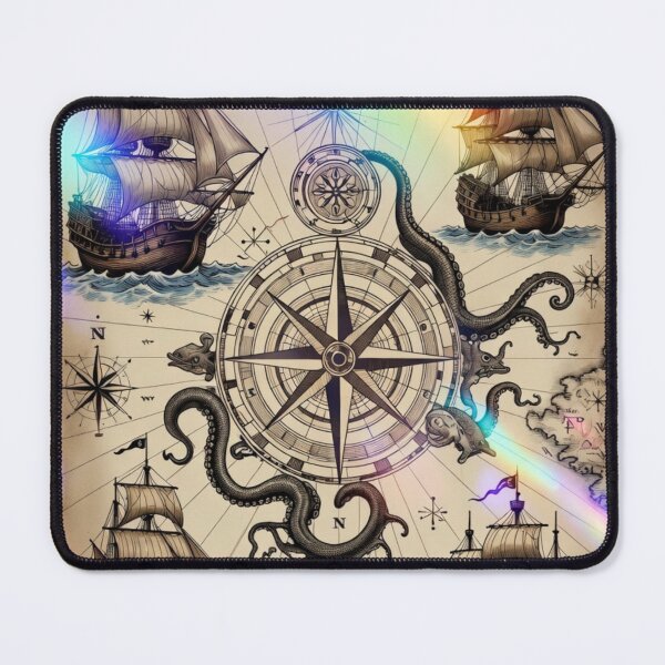 Item preview, Vintage Nautical Ships Octopus Compass Art designed and sold by IntelliMindDesigns.