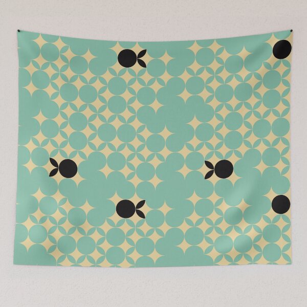 Item preview, Beige Seventies pattern with black fruits in a light green background  designed and sold by StefanStudioArt.