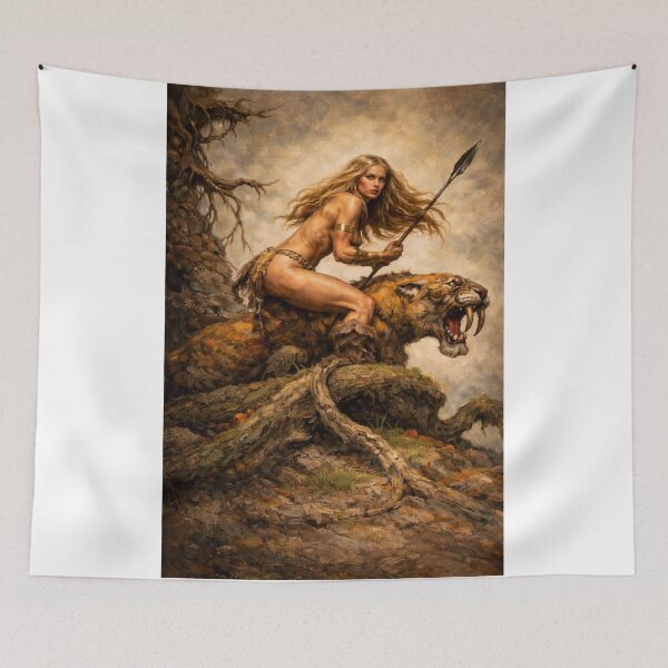 Item preview, Sabertooth Huntress – Prehistoric Fantasy Warrior designed and sold by ITSimagination.