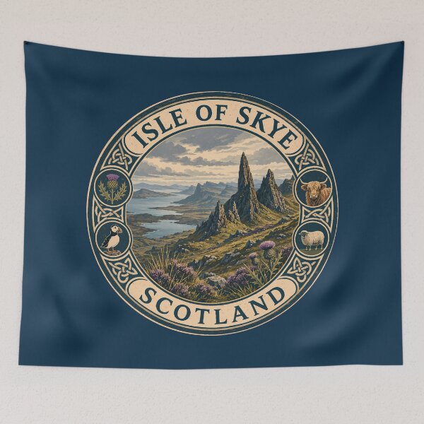 Item preview, Isle of Skye Scotland Illustration Travel Art Badge designed and sold by KrisSidDesigns.