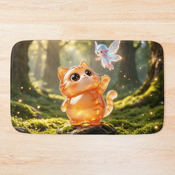 Item preview, The Fairy Friend - Cute Emerald Cat Meeting a Magical Sprite designed and sold by ABYSSLAB.
