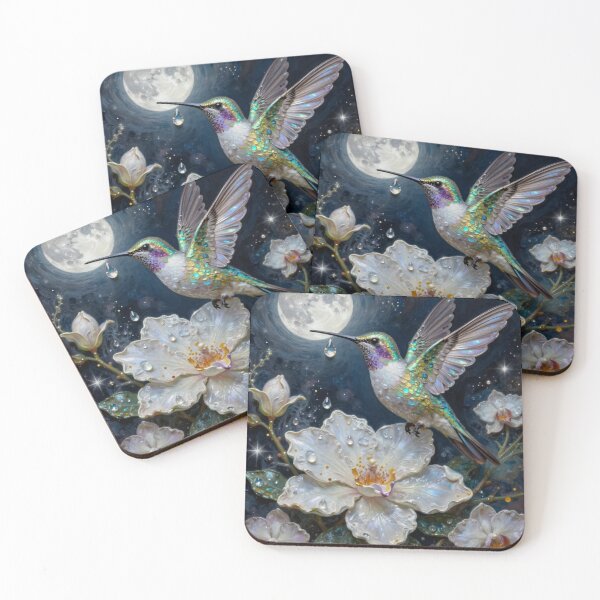 Item preview, Magical Hummingbird on Flower with Full Moon designed and sold by Pioneer Spirit Market.