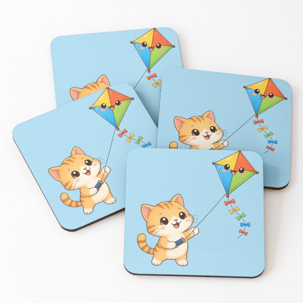 Item preview, Cute Kawaii Cat Flying Colorful Rainbow Kite designed and sold by Seculinator.