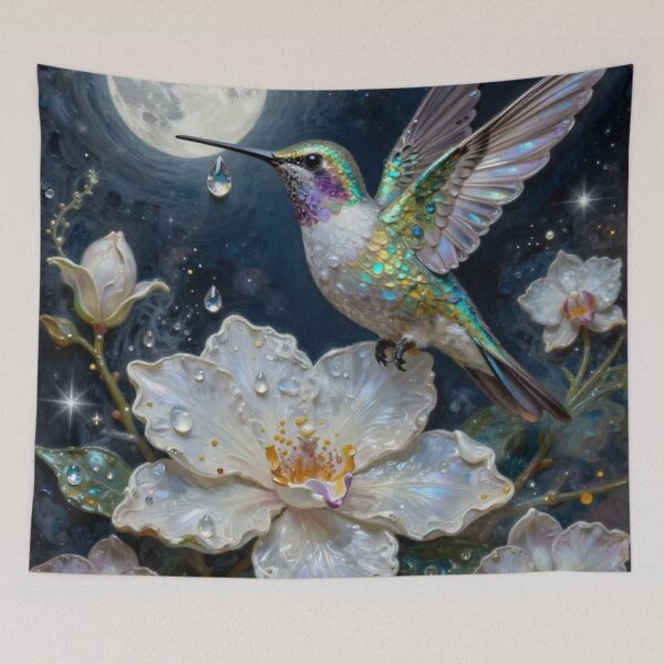 Item preview, Magical Hummingbird on Flower with Full Moon designed and sold by Pioneer Spirit Market.