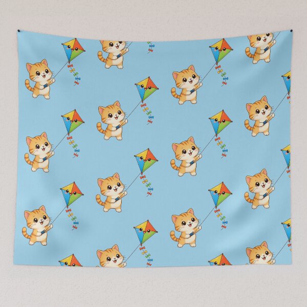 Item preview, Cute Kawaii Cat Flying Colorful Rainbow Kite designed and sold by Seculinator.