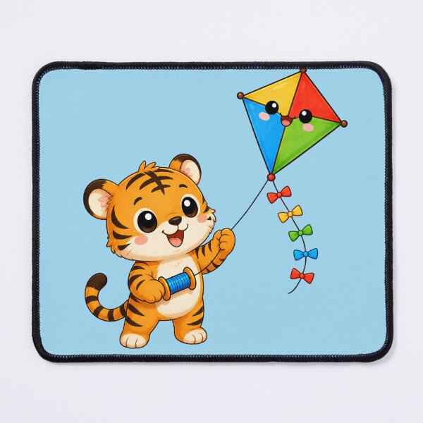 Item preview, Cute Kawaii Tiger Flying Colorful Rainbow Kite designed and sold by Seculinator.