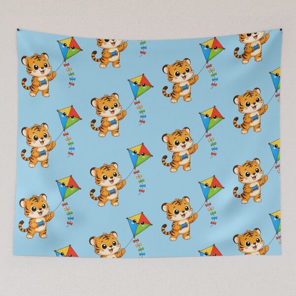 Item preview, Cute Kawaii Tiger Flying Colorful Rainbow Kite designed and sold by Seculinator.