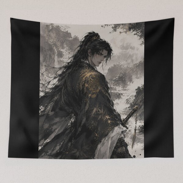 Item preview, Wuxia Swordsman in Mist | Chinese Ink Wash Art designed and sold by ManJiangHong.