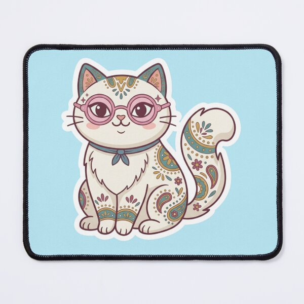 Item preview, Adorable Paisley Pattern Folk Art Cat Illustration designed and sold by Iampoji.