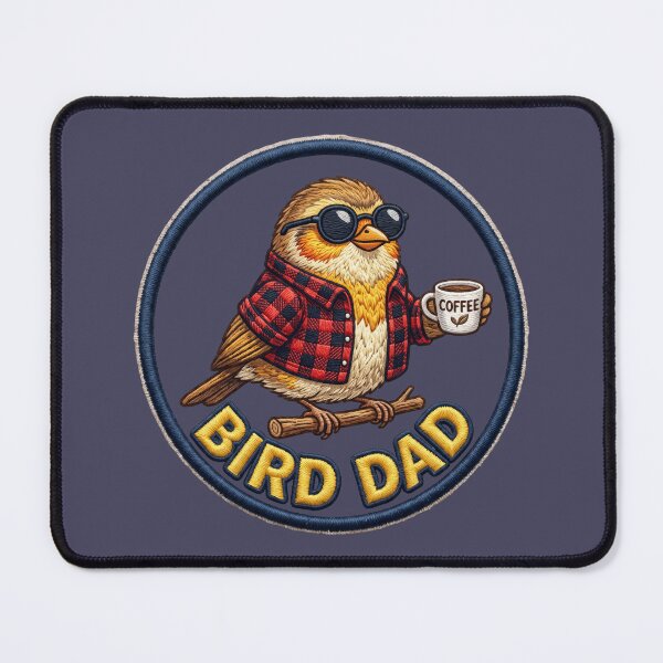 Item preview, Bird Dad Coffee Lover Embroidered Sparrow Design PNG designed and sold by MegaNovaArt.