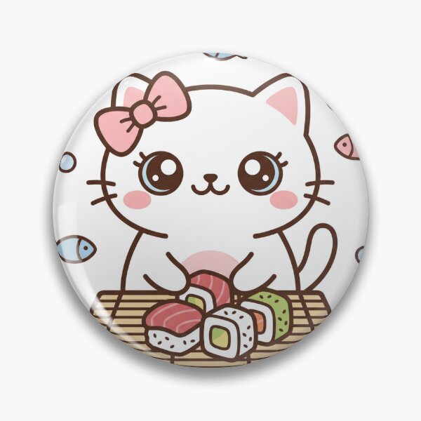 Item preview, Cute Kawaii Black Cat Making Sushi Roll with Pink Hair Bow on Bamboo Mat designed and sold by MoonlitDoodles1.