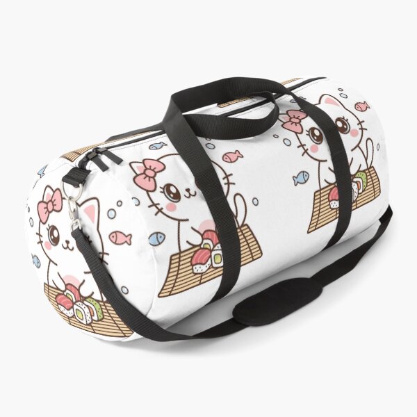 Item preview, Cute Kawaii Black Cat Making Sushi Roll with Pink Hair Bow on Bamboo Mat designed and sold by MoonlitDoodles1.