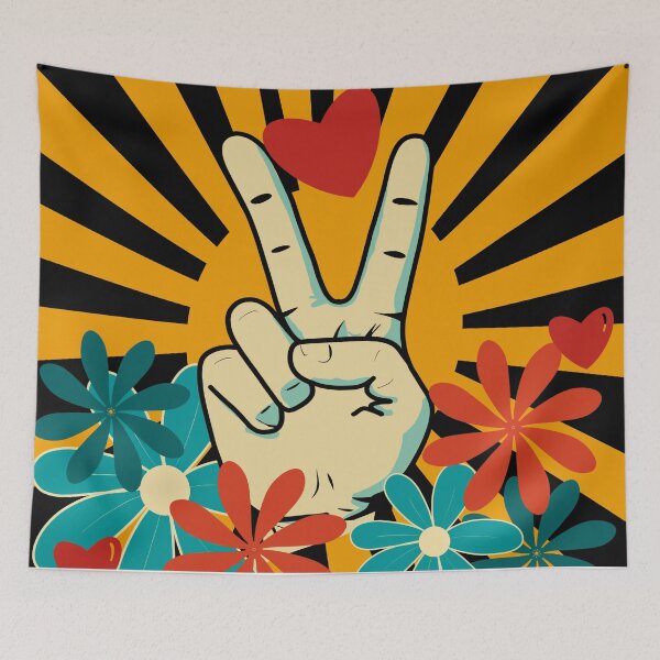 Item preview, Peace and Love Pop Art – Retro black and Yellow Graphic Illustration designed and sold by StefanStudioArt.