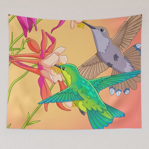 Aperçu de l'œuvre Danse fantaisiste : Colibris et fleurs d'ancolie créée et vendue par BLUESKY11a.