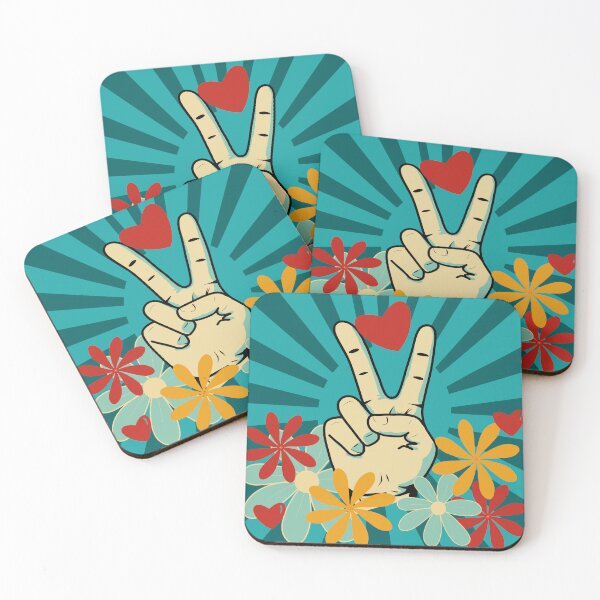 Item preview, Peace and Love Pop Art – Retro Green and Teal Graphic Illustration designed and sold by StefanStudioArt.