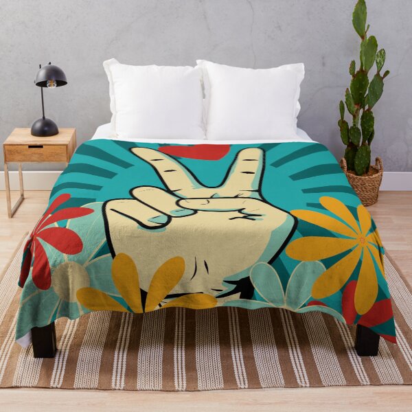 Item preview, Peace and Love Pop Art – Retro Green and Teal Graphic Illustration designed and sold by StefanStudioArt.