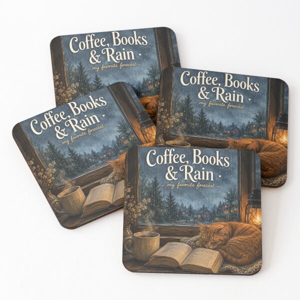 Item preview, Coffee Books & Rain, Cozy Rainy Day Cat Reading Aesthetic, Book Lover Gift, Cottagecore Window Illustration, Pluviophile Art designed and sold by TulipsArtDesigns .