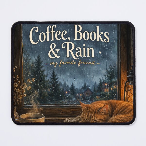 Item preview, Coffee Books & Rain, Cozy Rainy Day Cat Reading Aesthetic, Book Lover Gift, Cottagecore Window Illustration, Pluviophile Art designed and sold by TulipsArtDesigns .