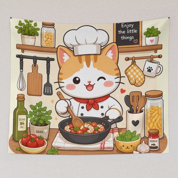 Item preview, Cute Chef Cat Cooking Delicious Pasta Meal designed and sold by Iampoji.