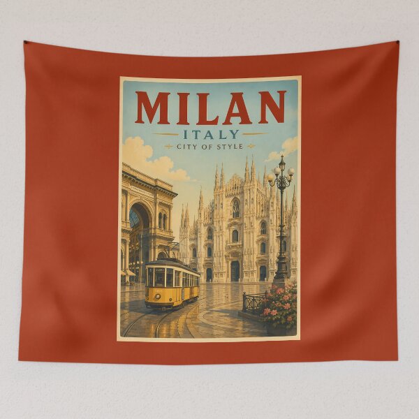 Item preview, Milan Italy Cathedral Illustration Travel Art Vintage designed and sold by KrisSidDesigns.