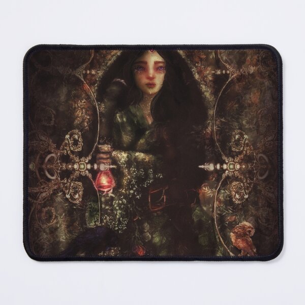 Item preview, The Gathering: Forest Sorceress Gathers Wild Flowers With Raven and Owl designed and sold by Monica Laipple.