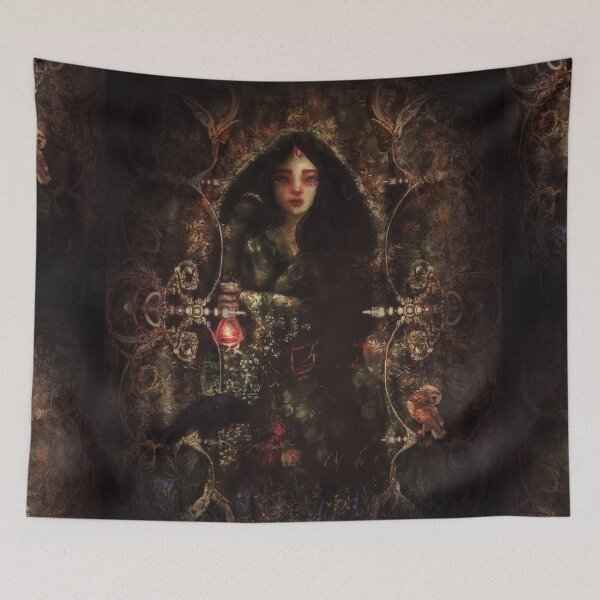 Item preview, The Gathering: Forest Sorceress Gathers Wild Flowers With Raven and Owl designed and sold by Monica Laipple.