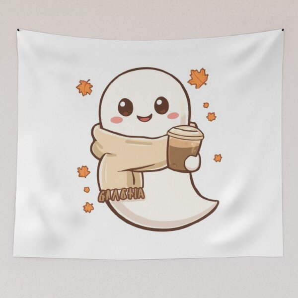 Item preview, Cute Cozy Ghost Coffee Sticker | Kawaii Autumn Ghost with Latte designed and sold by Stylestickers55.