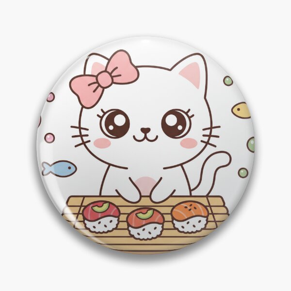 Item preview, Cute Kawaii Black Cat Making Nigiri Sushi with Pink Bow on Bamboo Mat designed and sold by MoonlitDoodles1.