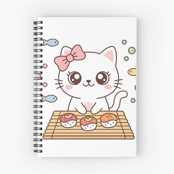 Item preview, Cute Kawaii Black Cat Making Nigiri Sushi with Pink Bow on Bamboo Mat designed and sold by MoonlitDoodles1.