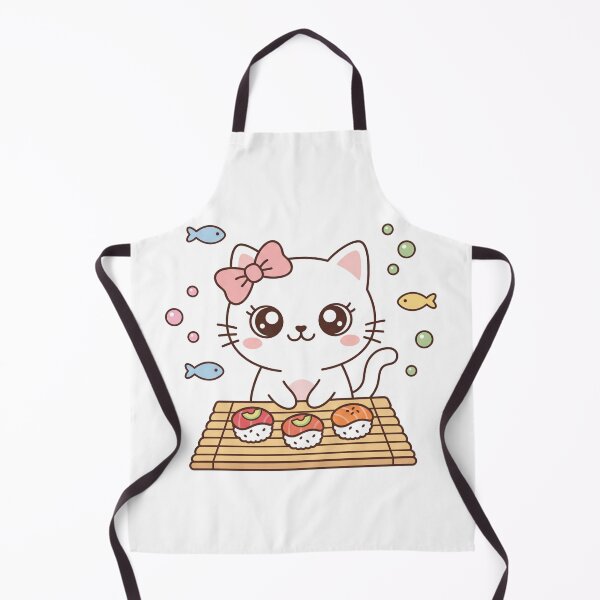 Item preview, Cute Kawaii Black Cat Making Nigiri Sushi with Pink Bow on Bamboo Mat designed and sold by MoonlitDoodles1.