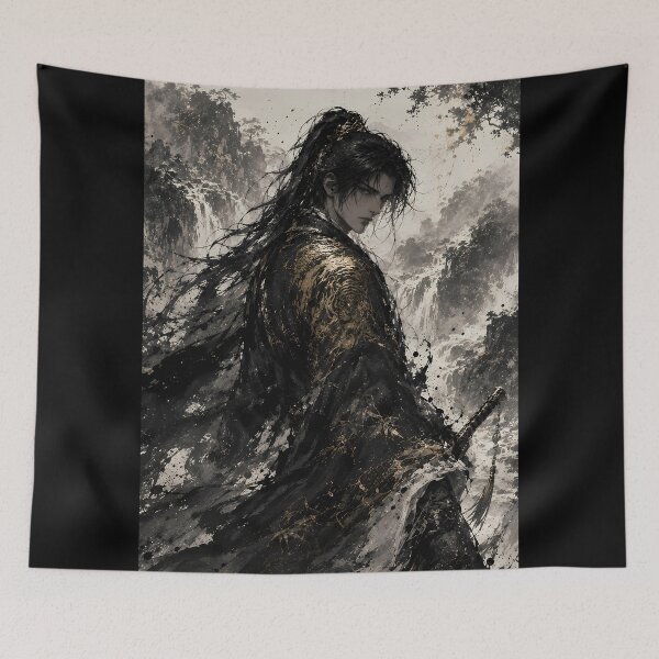 Item preview, Wuxia Swordsman in Mist | Chinese Ink Wash Art designed and sold by ManJiangHong.