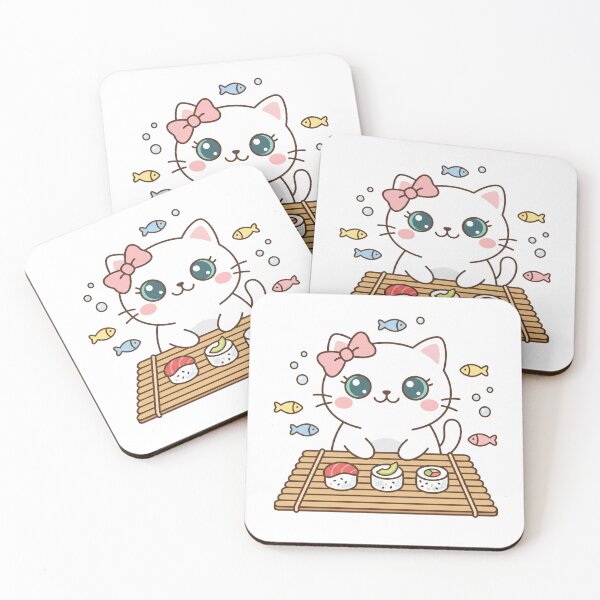 Item preview, Cute Kawaii Black Cat Making Assorted Sushi and Rolls on Bamboo Mat designed and sold by MoonlitDoodles1.