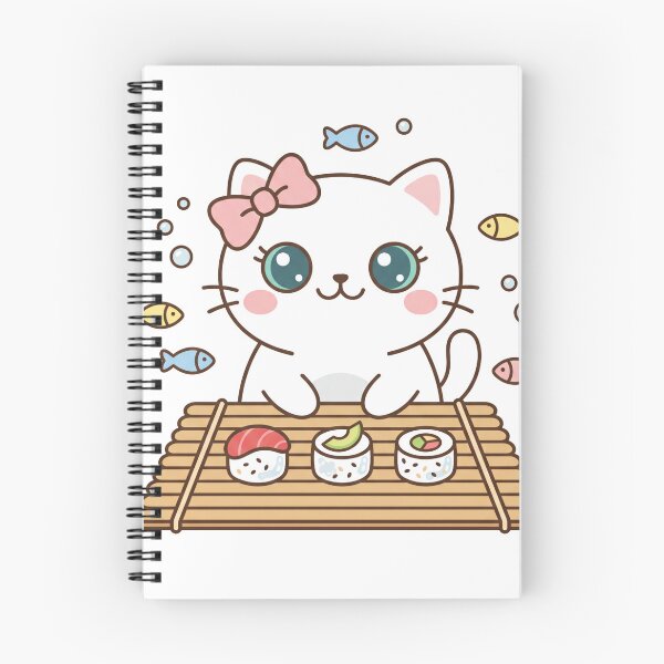Item preview, Cute Kawaii Black Cat Making Assorted Sushi and Rolls on Bamboo Mat designed and sold by MoonlitDoodles1.