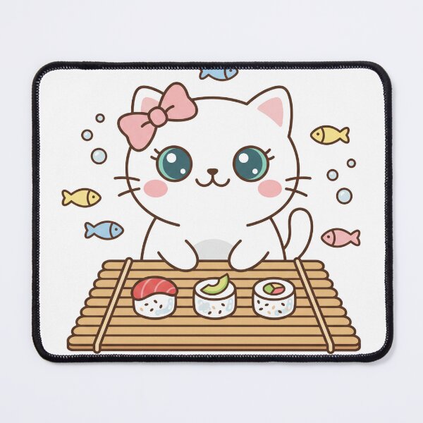 Item preview, Cute Kawaii Black Cat Making Assorted Sushi and Rolls on Bamboo Mat designed and sold by MoonlitDoodles1.