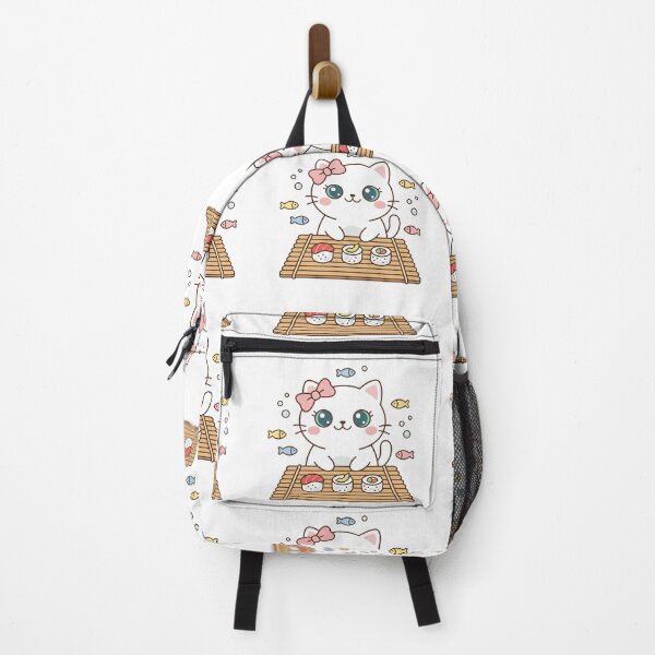 Item preview, Cute Kawaii Black Cat Making Assorted Sushi and Rolls on Bamboo Mat designed and sold by MoonlitDoodles1.