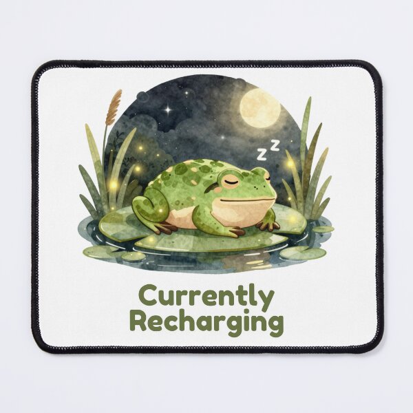 Item preview, Currently Recharging Sleeping Frog Cozy Night Pond Aesthetic designed and sold by Cozy Chaos Studio Co.
