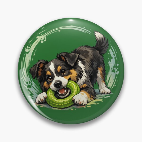 Item preview, Playful Aussie Puppy with Green Ring Toy Cute Australian Shepherd Dog Art. designed and sold by LunaPrintCo.