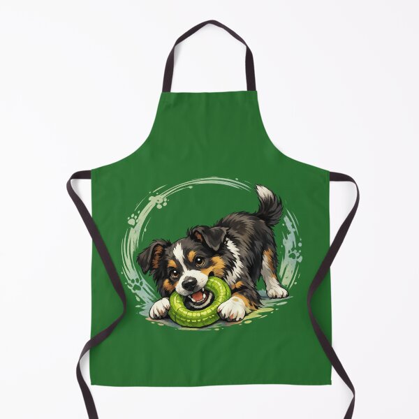 Item preview, Playful Aussie Puppy with Green Ring Toy Cute Australian Shepherd Dog Art. designed and sold by LunaPrintCo.