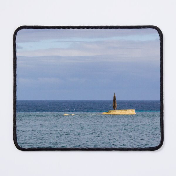 Item preview, Lone Umbrella On Small Rocky Islet In Calm Ocean Seascape Under Cloudy Sky designed and sold by Nmallia.