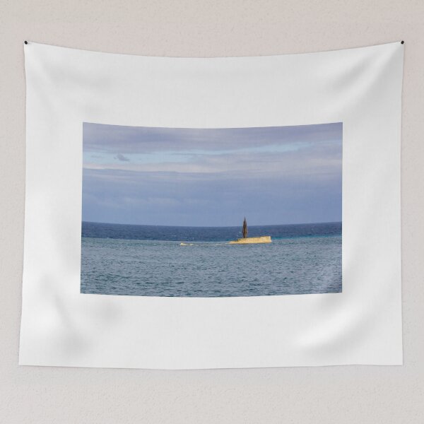 Item preview, Lone Umbrella On Small Rocky Islet In Calm Ocean Seascape Under Cloudy Sky designed and sold by Nmallia.