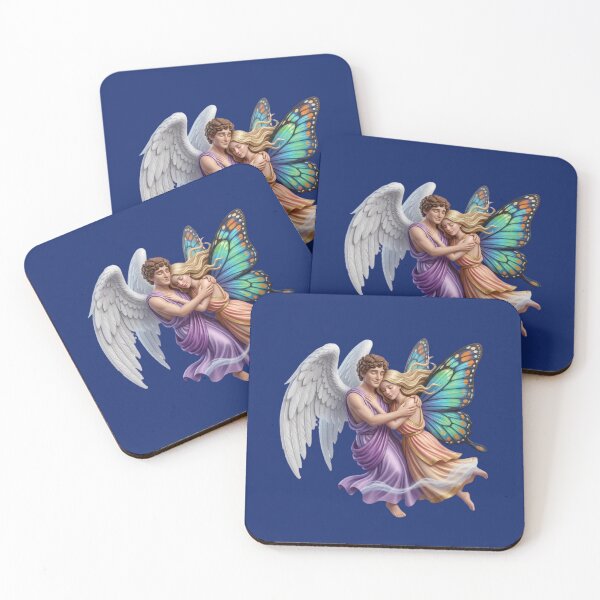Item preview, Angel and Butterfly Fairy Embrace | Fantasy Love Art | Celestial Romance | Magical Wings | Dreamy Mythical Illustration designed and sold by digitalbob60.