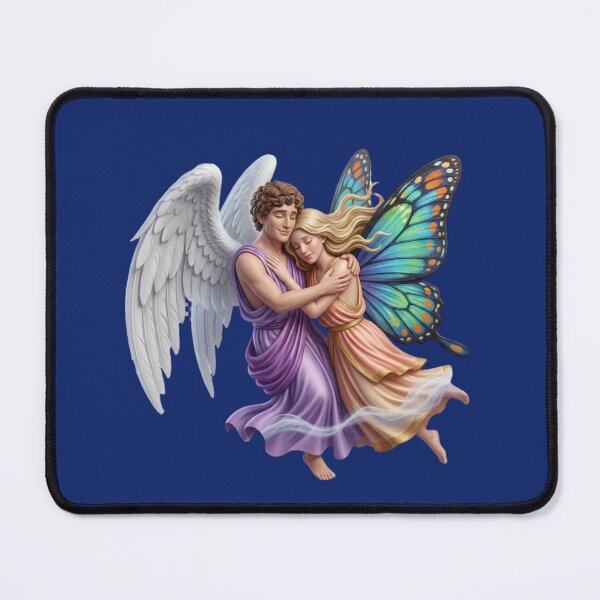 Item preview, Angel and Butterfly Fairy Embrace | Fantasy Love Art | Celestial Romance | Magical Wings | Dreamy Mythical Illustration designed and sold by digitalbob60.