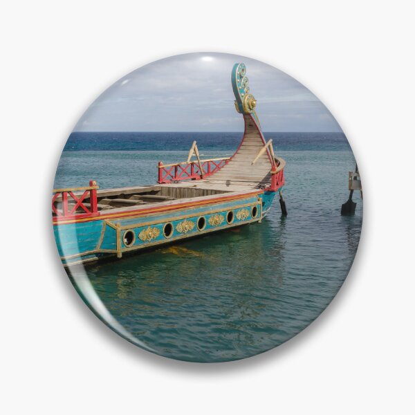Item preview, Colorful Viking Boats Docked on Calm Sea Near Shore Under Cloudy Sky designed and sold by Nmallia.